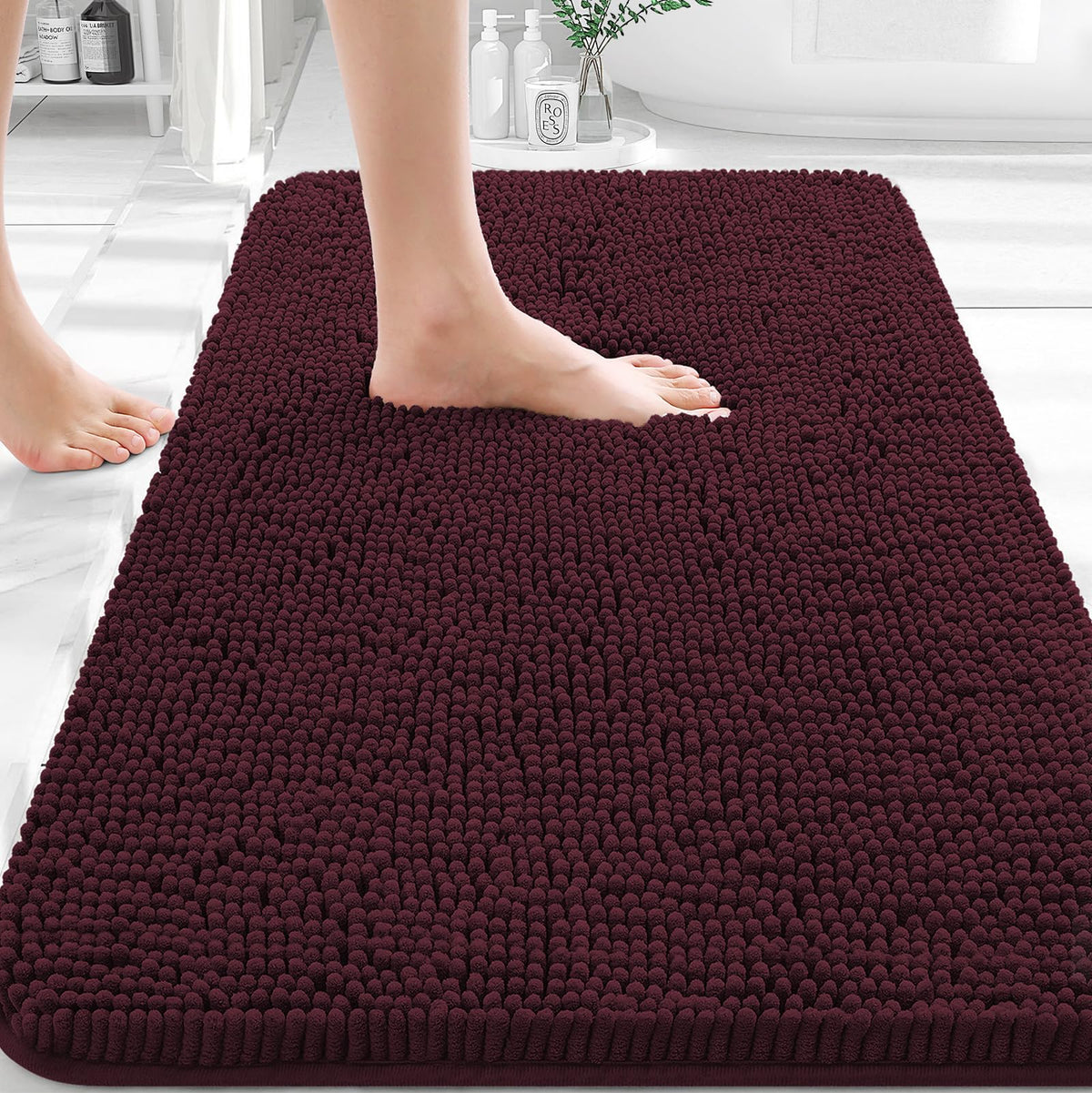 OLANLY soft chenille bath rug provides cozy feet and warmth after showers.