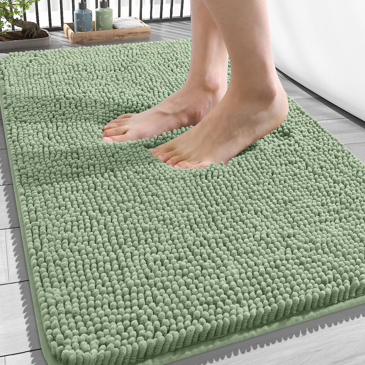 OLANLY soft chenille bath rug offers plush comfort for feet after a shower