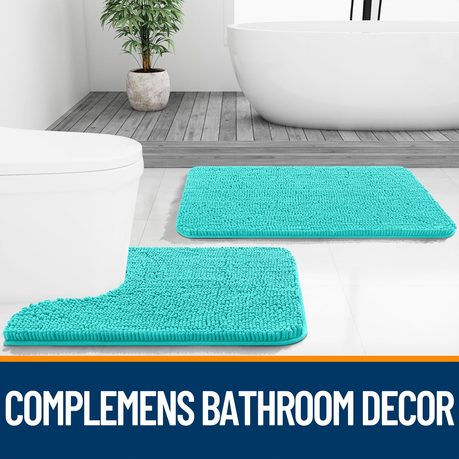 OLANLY teal bath mat enhances decor while protecting floors from moisture.