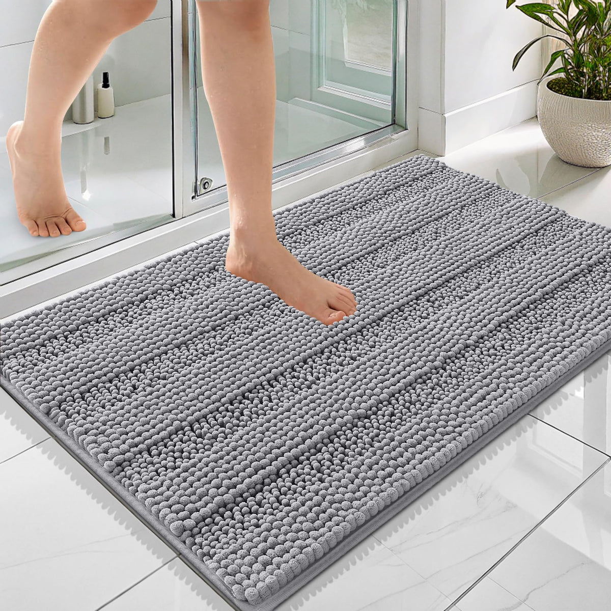 OLANLY thick bath rug with stripe grey design 36x24 adds plush comfort to floors