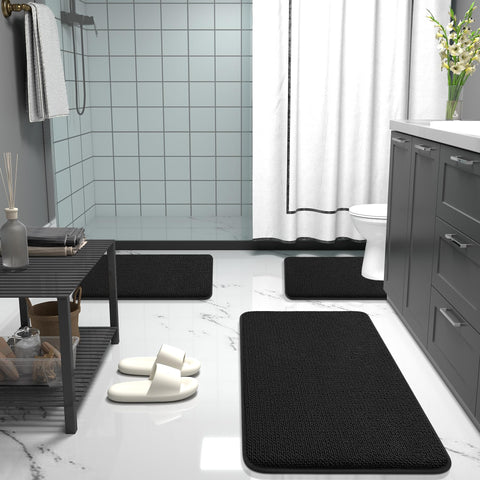OLANLY mat complements bathroom decor with modern black finish.