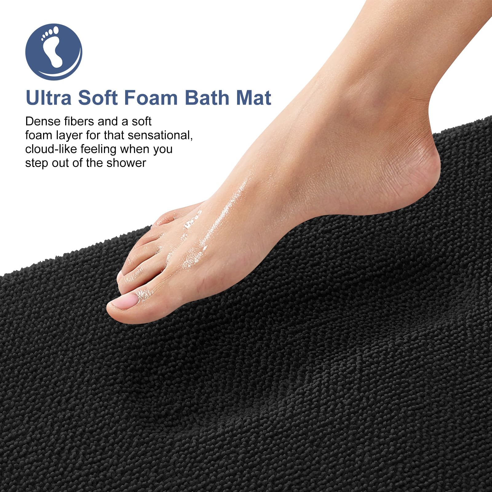 OLANLY bath mat close-up reveals plush memory foam texture for luxurious stepping.