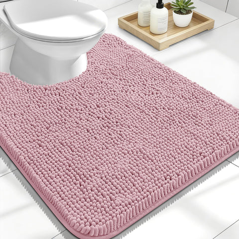 OLANLY Toilet Rug U-shaped 24x20 with plush chenille for warm feet and moisture pickup