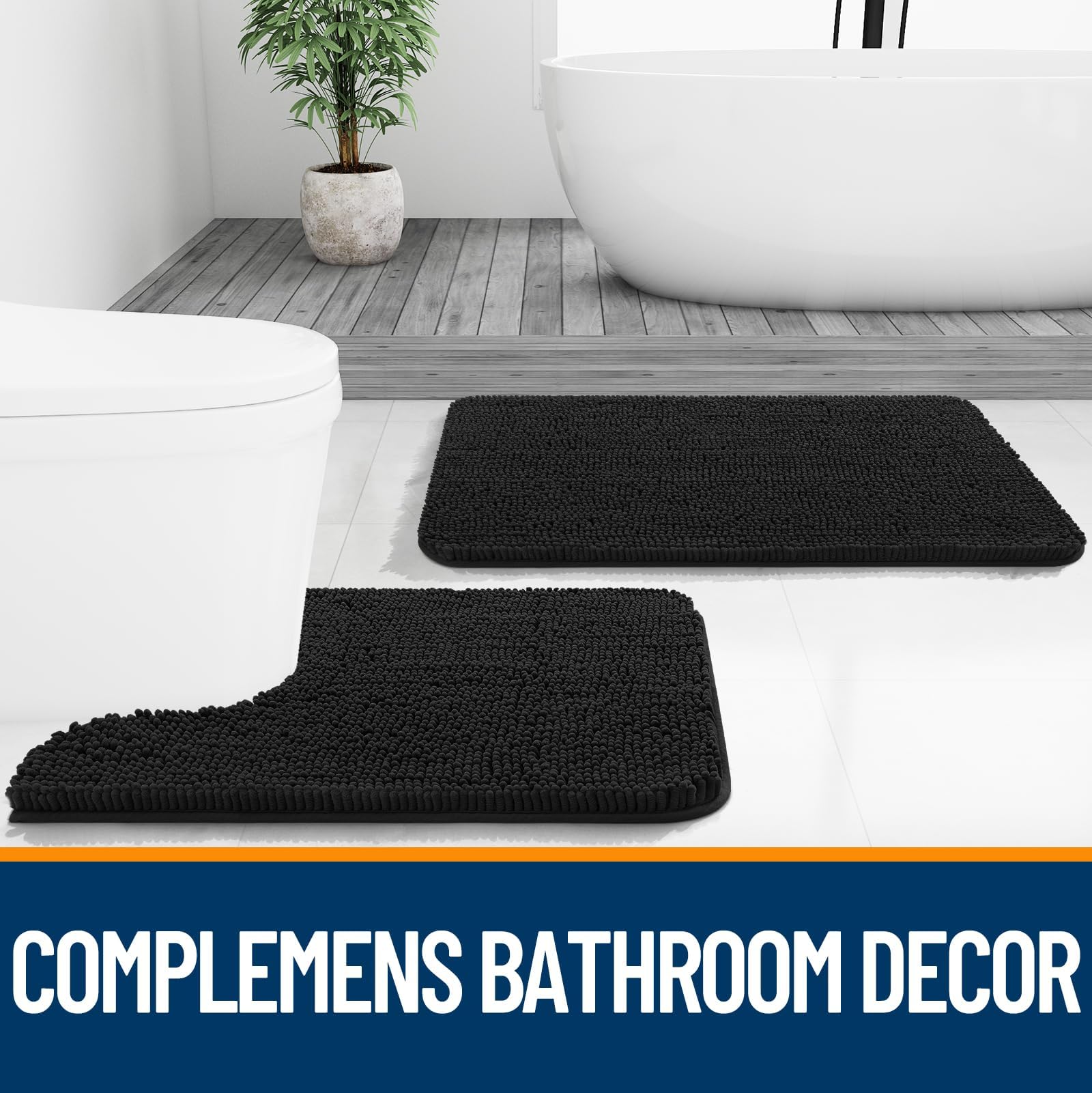 OLANLY toilet rug black color design to match bath decor.