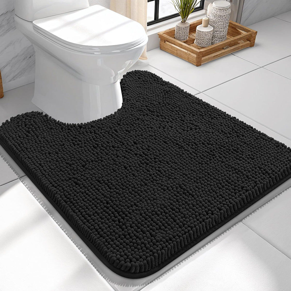OLANLY toilet rug with chenille soft-coverage for cozy feet after showers.