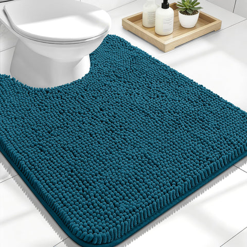 OLANLY U-shaped toilet rug offers plush chenille comfort around the toilet.