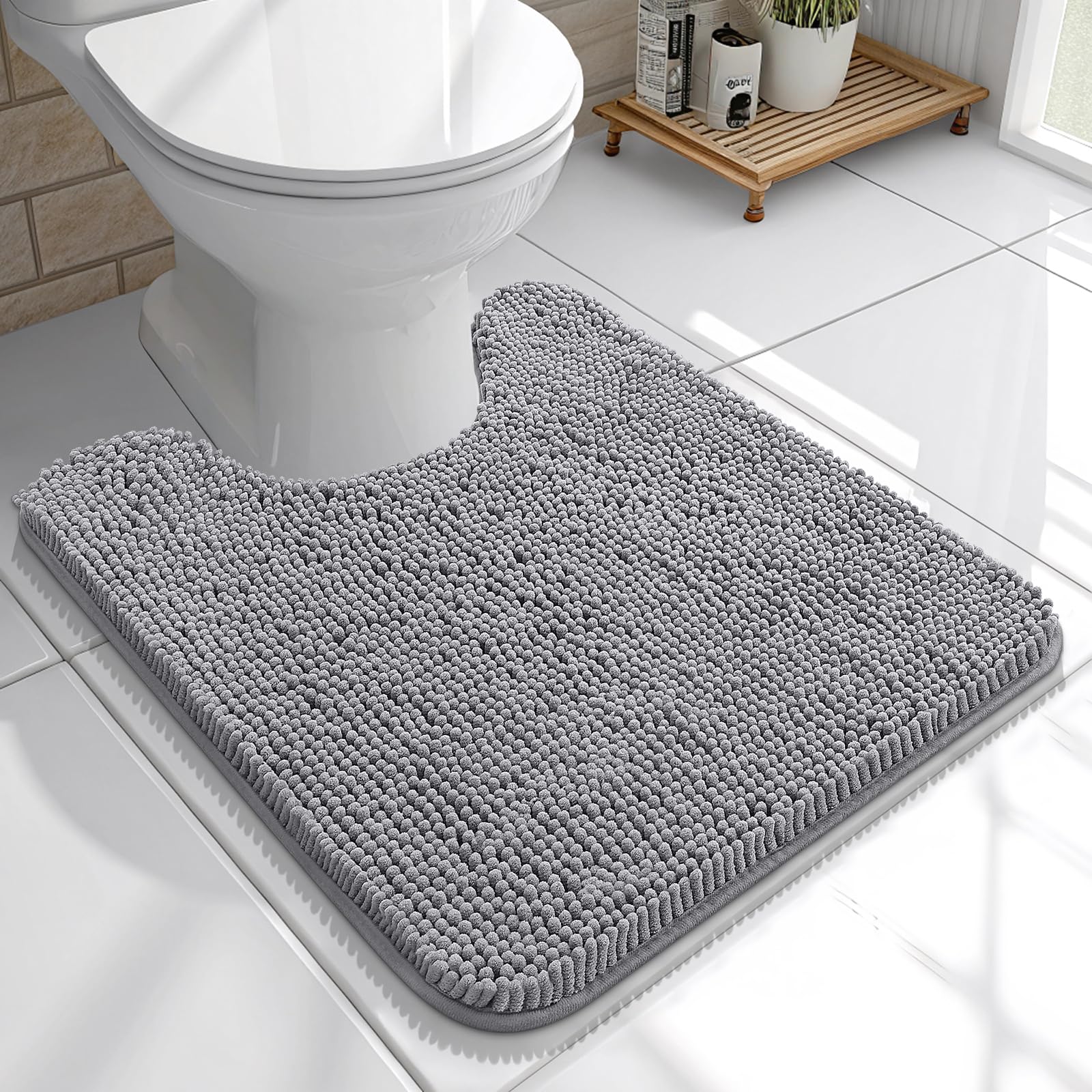OLANLY toilet rug u-shaped 20x20 grey for safer daily use and style