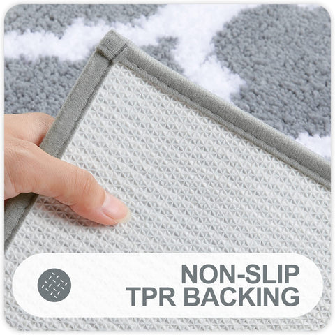 OLANLY U-shaped toilet rug detail shows snug fit near the toilet.