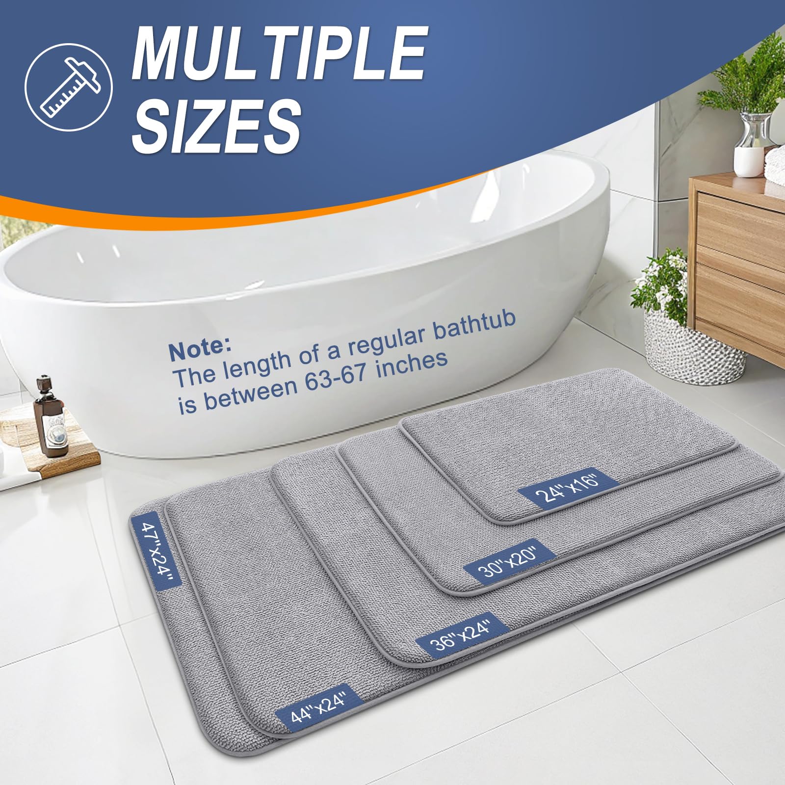 OLANLY long bath rug suits tub, shower, or sink areas.