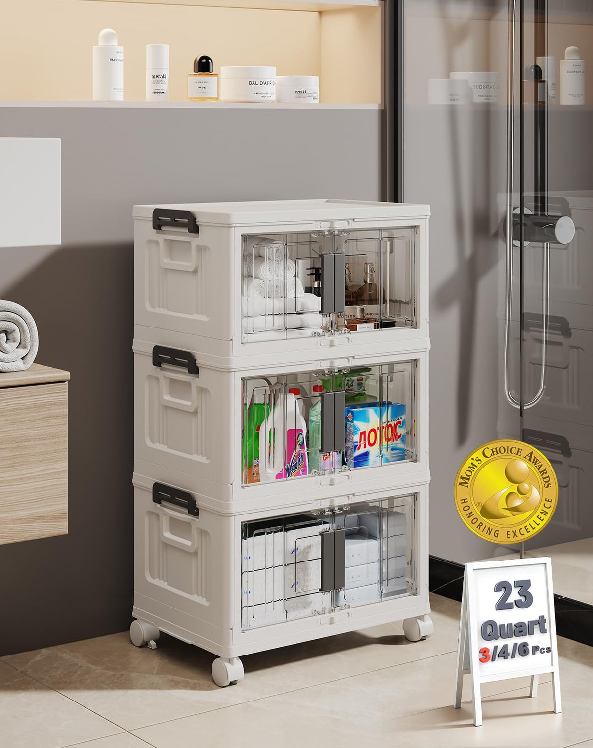 OlarHike 23QT bin with doors and wheels for easy access and movement.