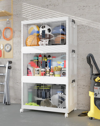OlarHike 97QT bin with doors and wheels for organized closet or garage.