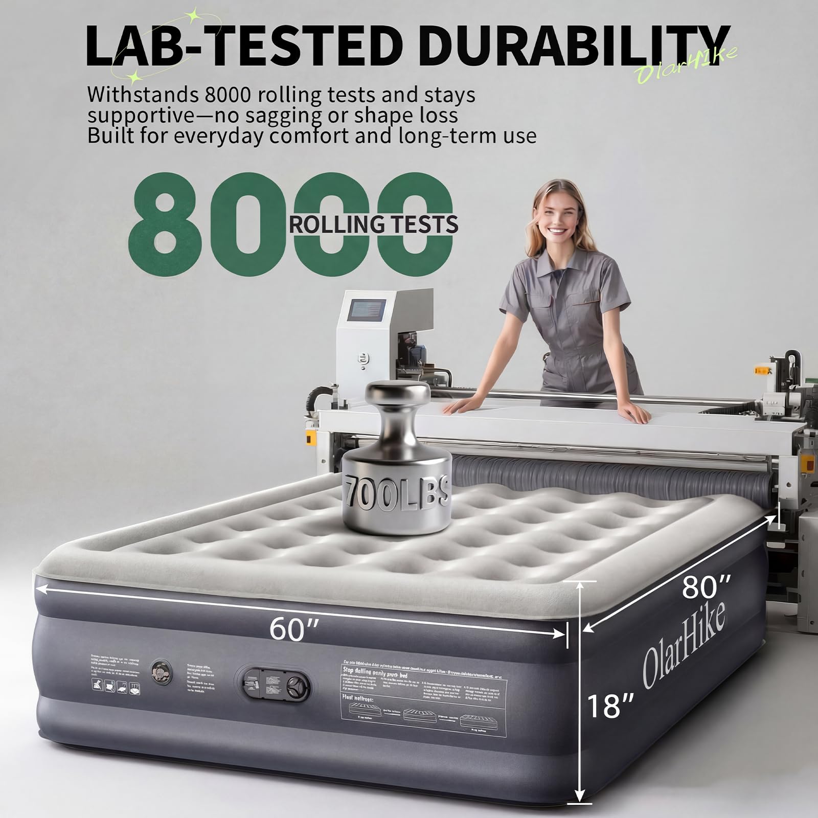 OlarHike queen 18-inch height fits standard bedding for true bed-like sleep.
