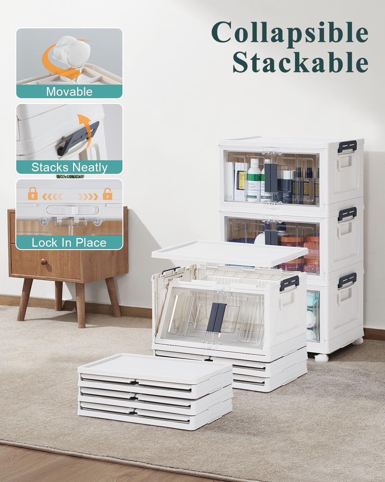 Large capacity bin suitable for clothing and blankets.