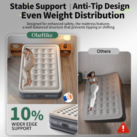 OlarHike quiet non-slip bottom keeps the mattress in place on slick floors.