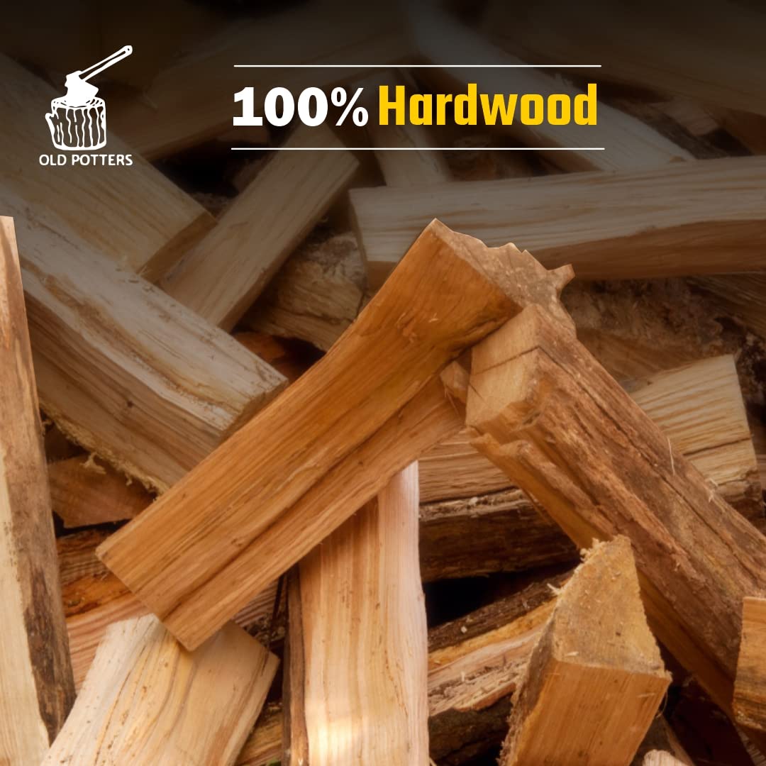 Old Potters Kiln Dried firewood label, low moisture for easier lighting.