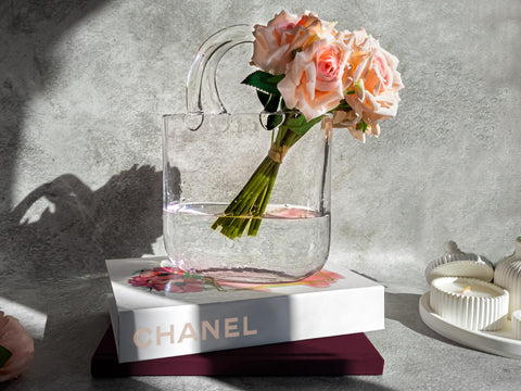 OLEEK purse vase display complements living room shelves and decor