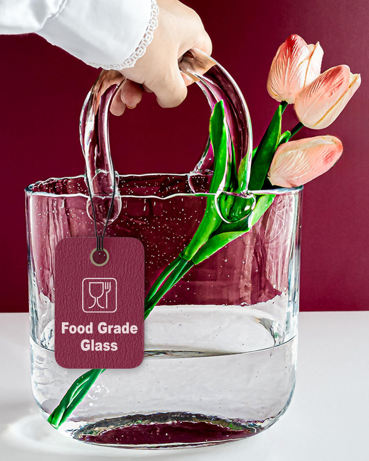 OLEEK purse vase blue glass bag centerpieces showcase blooms in a chic display