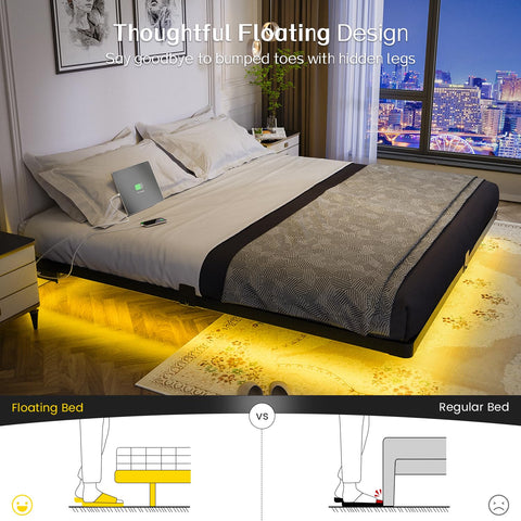 OLEVS bed frame showcasing charging station keeps devices ready while you unwind.