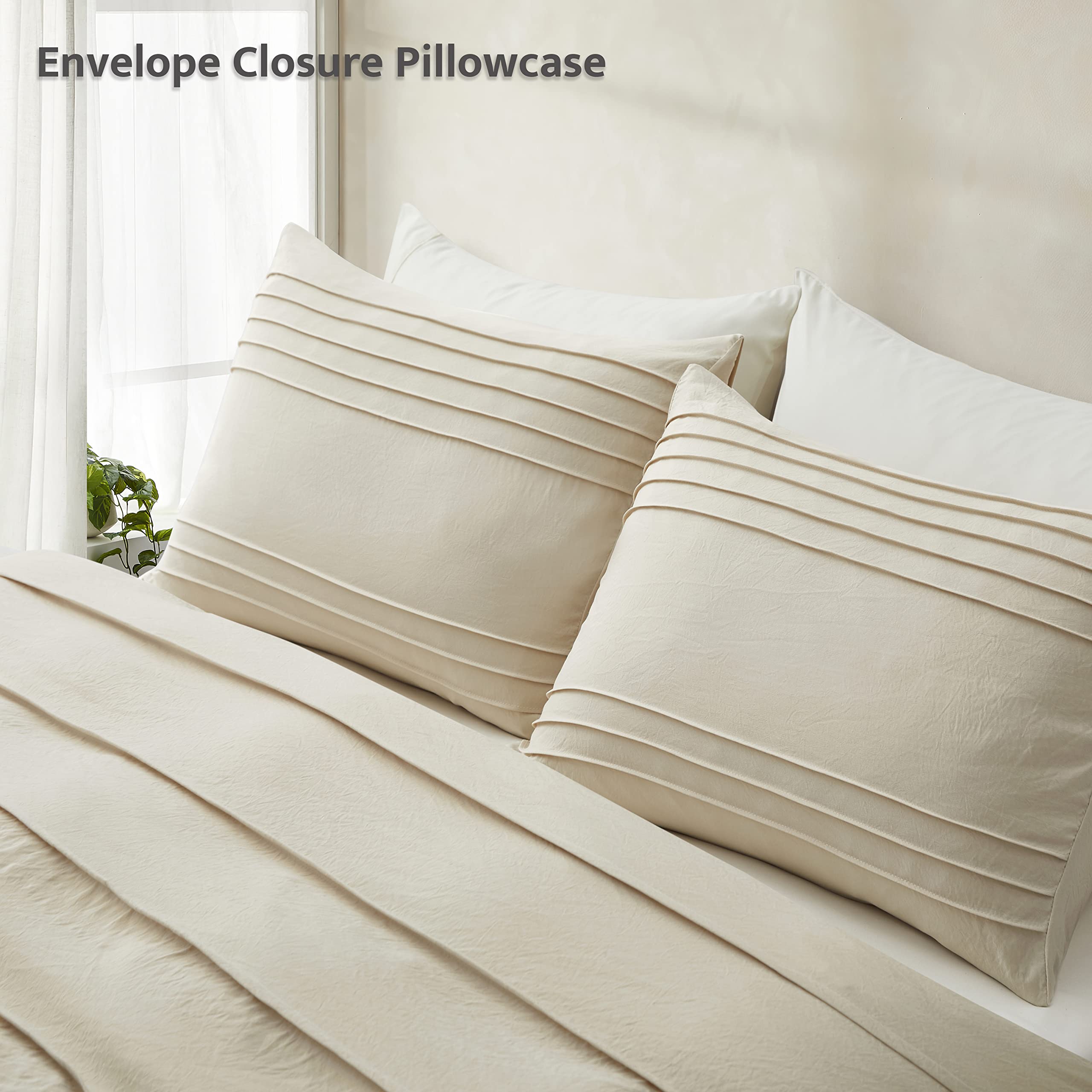 Oli Anderson lifestyle bedroom with beige textured bedding