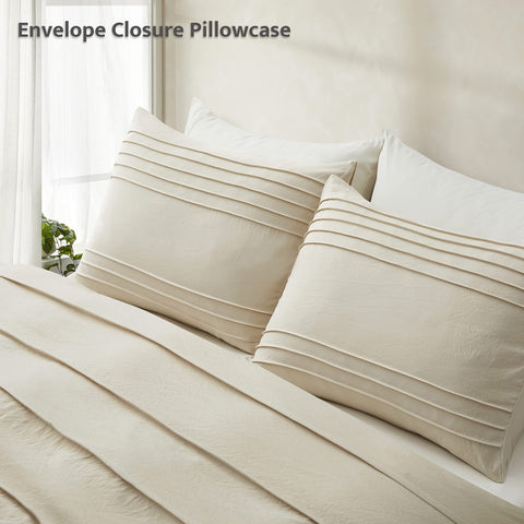Oli Anderson lifestyle bedroom with beige textured bedding