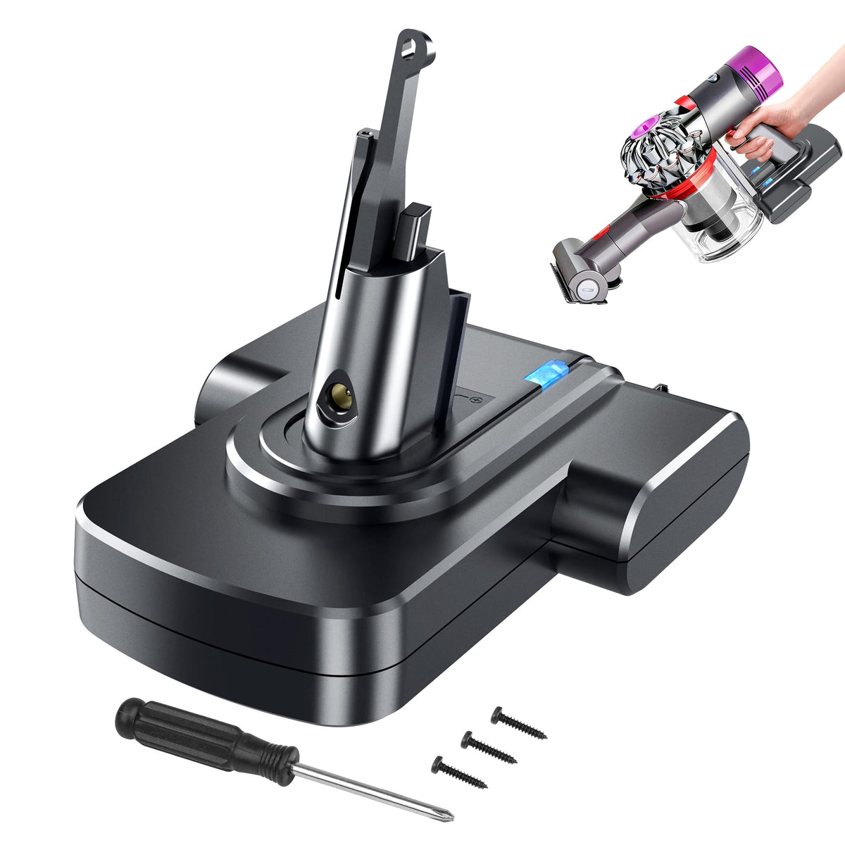 OLINDR Dyson V7 battery 8000mAh powering longer cleaning sessions