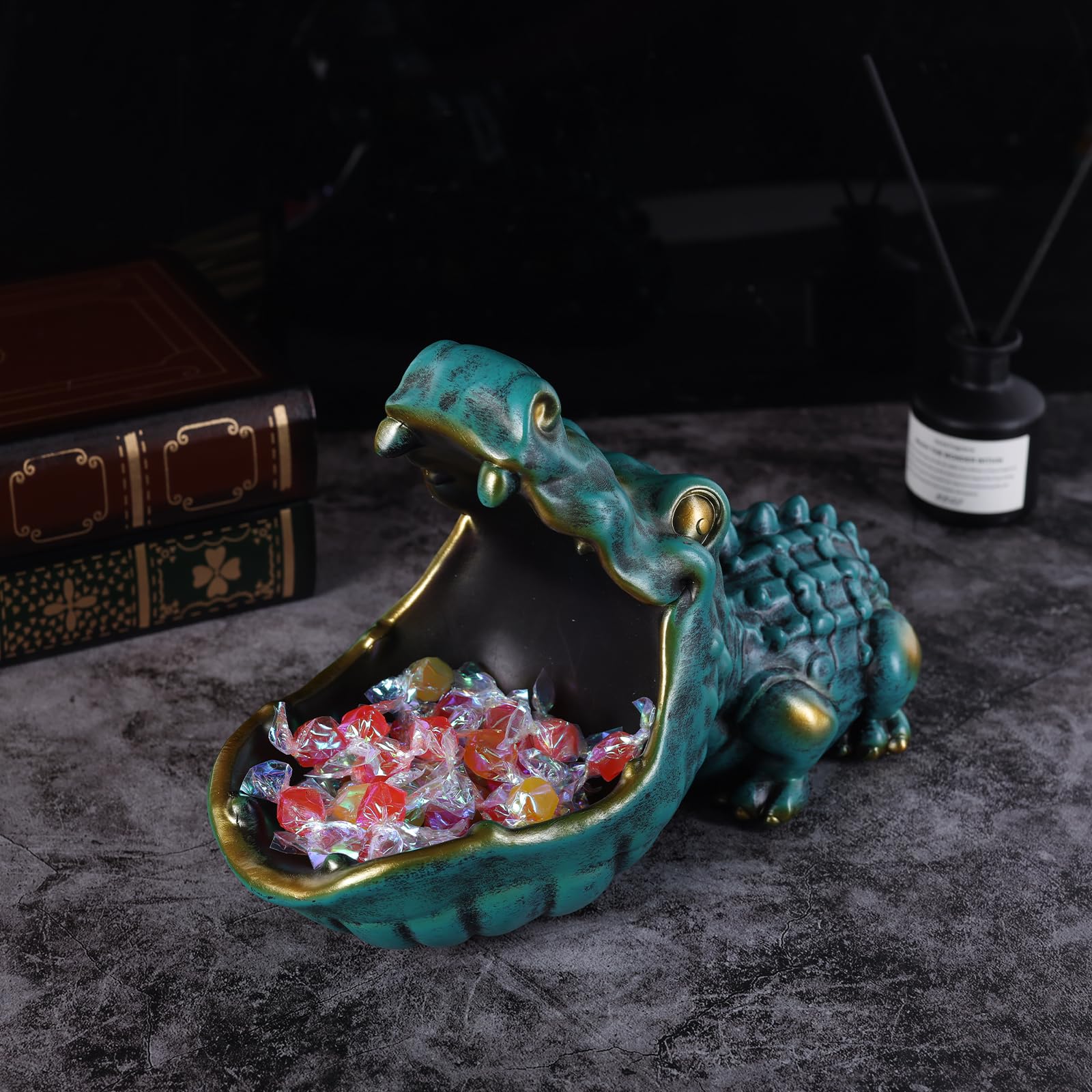 oliruim alligator statue candy dish with open mouth for treats and decor
