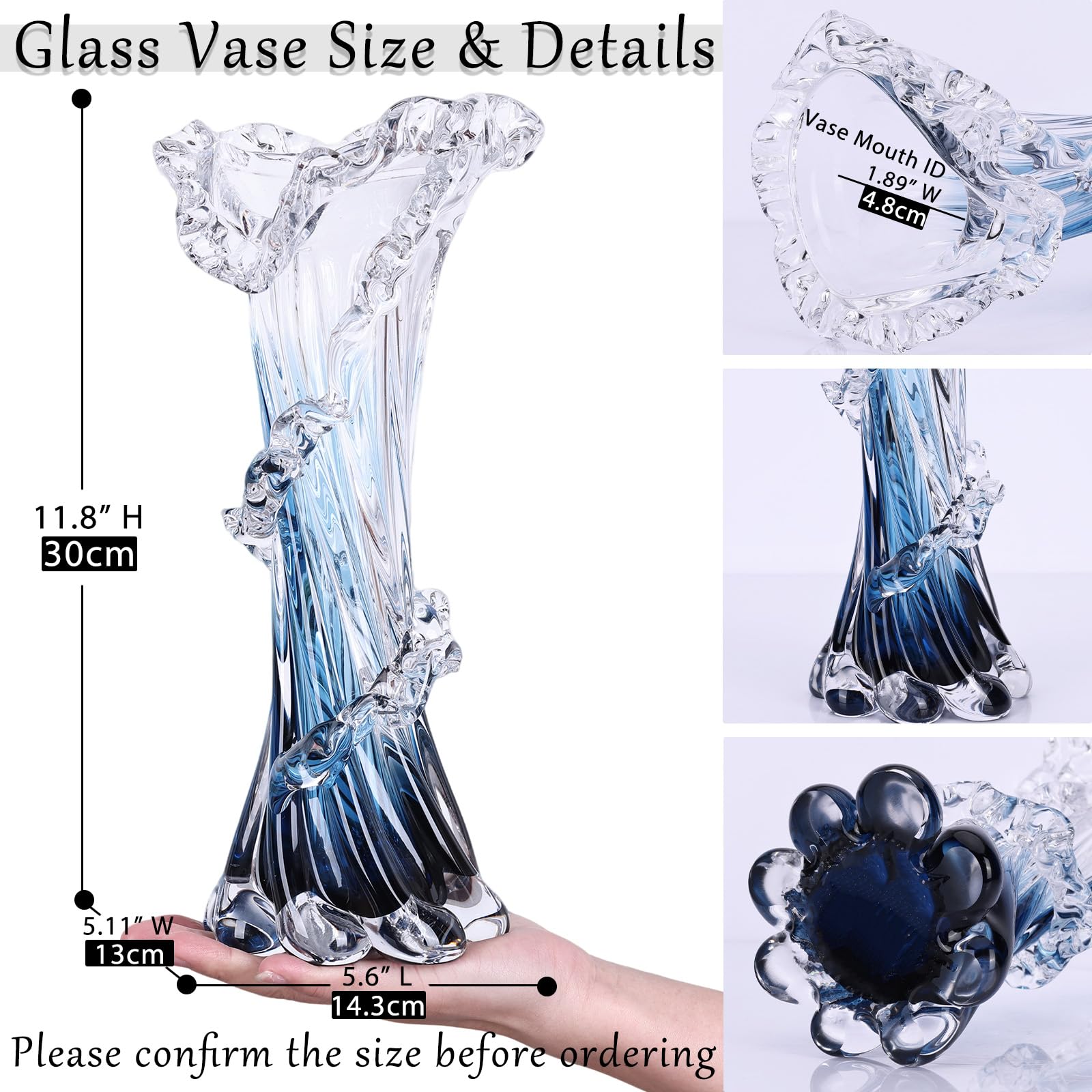 oliruim art glass vase with a ruffled edge design adds tactile elegance