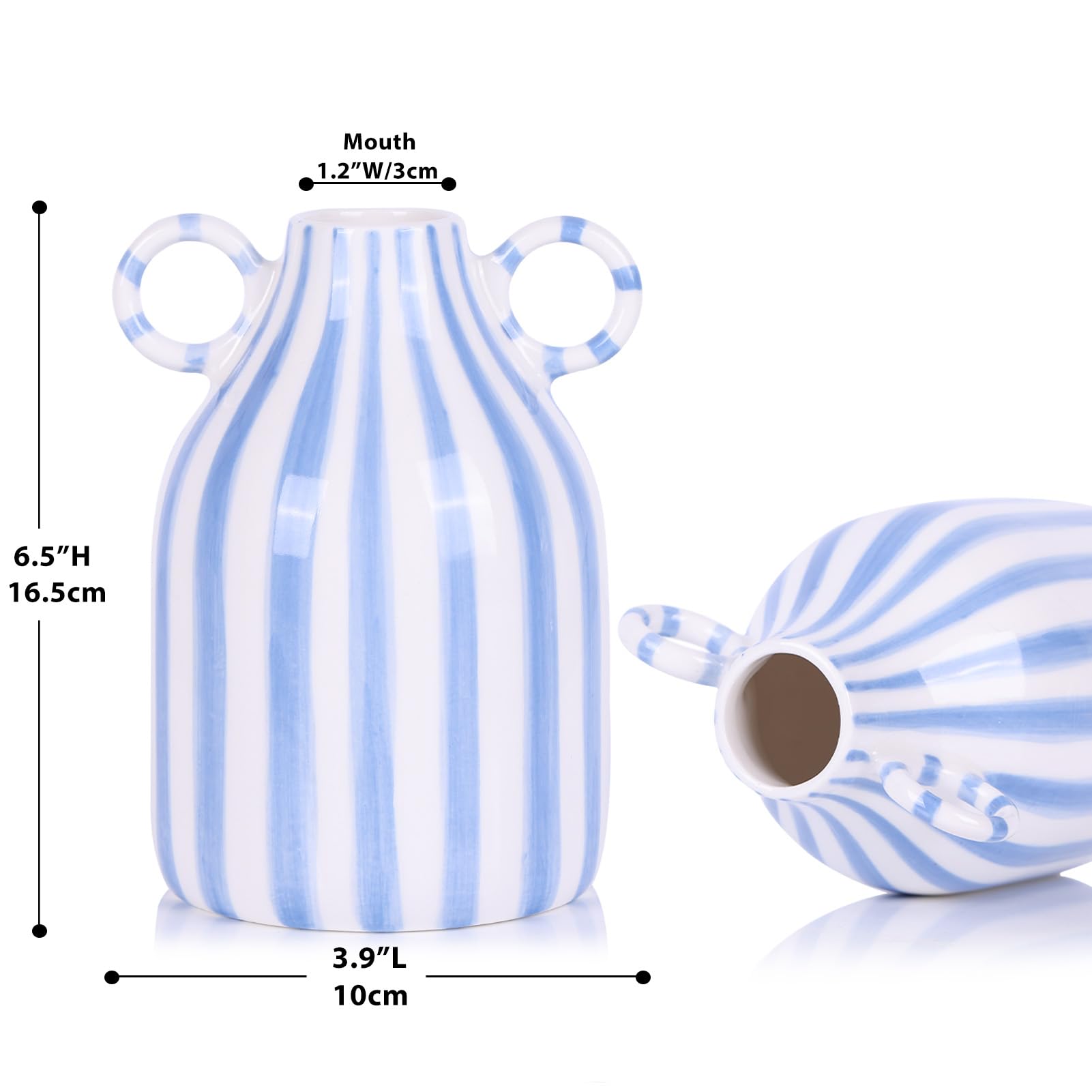 oliruim blue-and-white striped vase on dining table as centerpiece