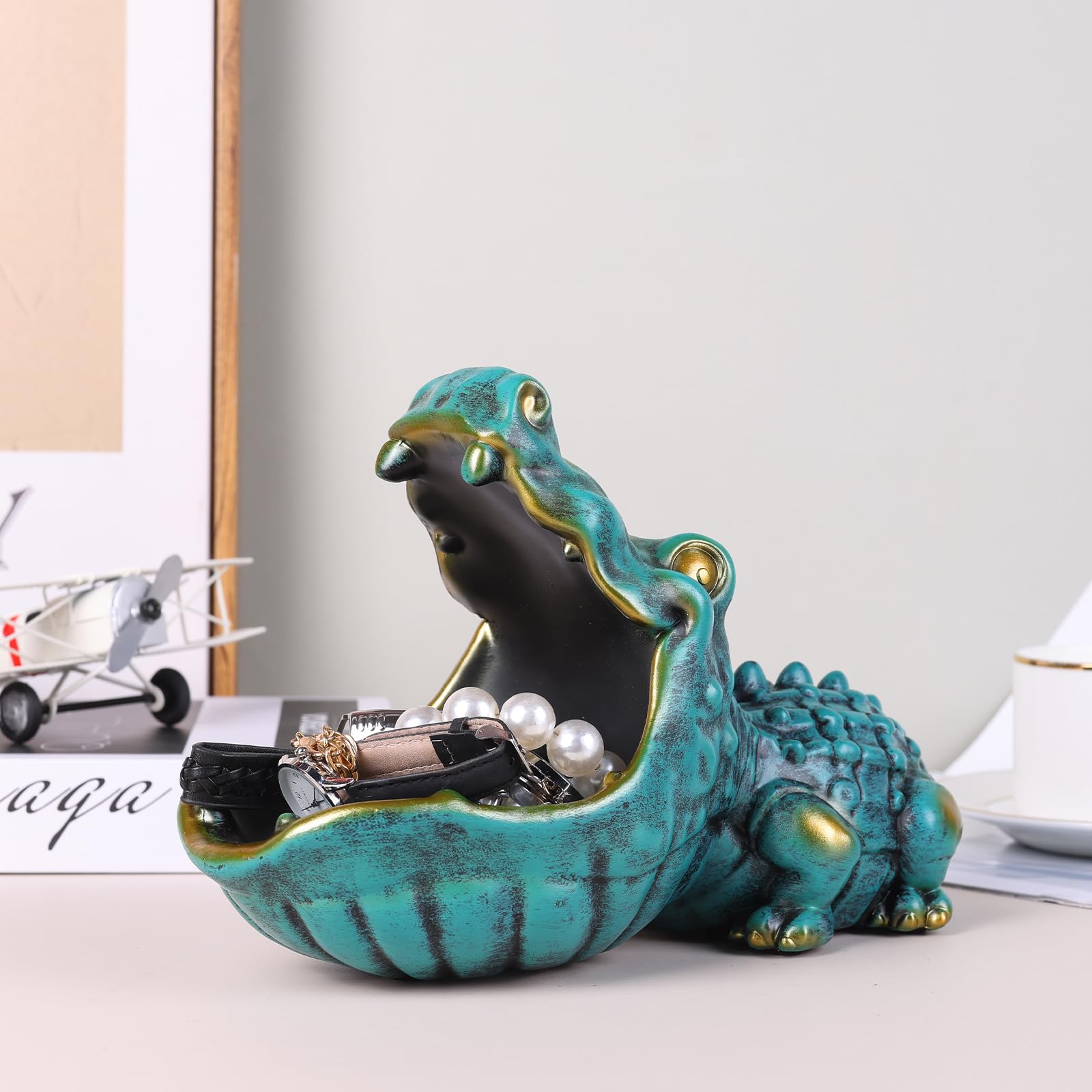oliruim green distressed alligator decor keeps essentials organized anywhere