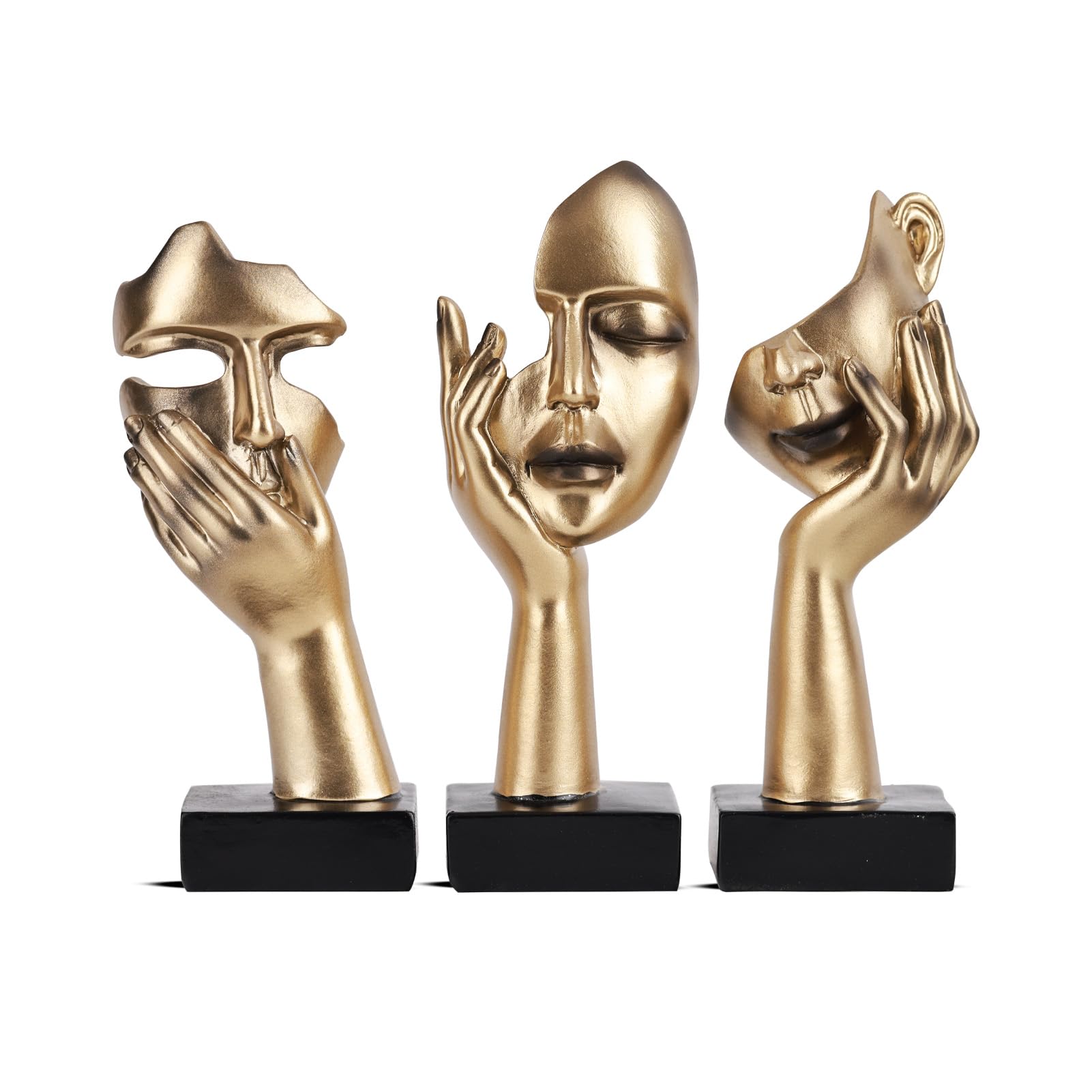 oliruim thinker-face-sculpture in black-gold adds a modern focal point to living rooms