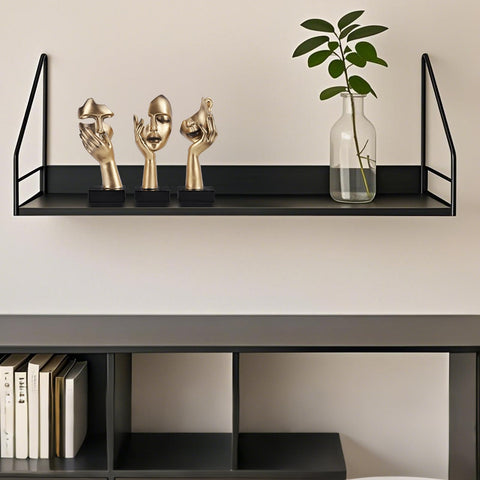 oliruim thinker-face-sculpture in black-gold complements shelves with dynamic height