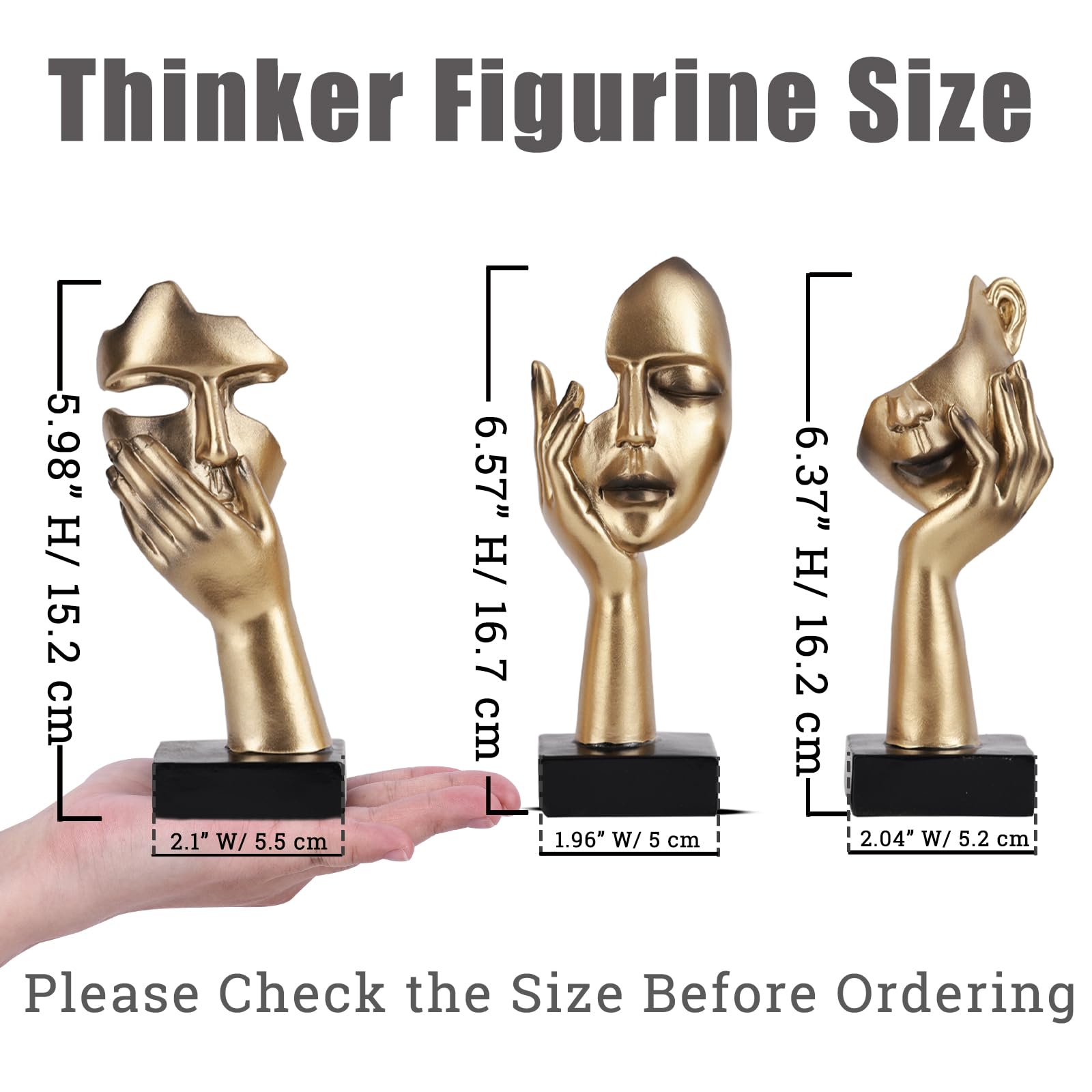 oliruim thinker-face-sculpture black-gold enhances desks with abstract elegance