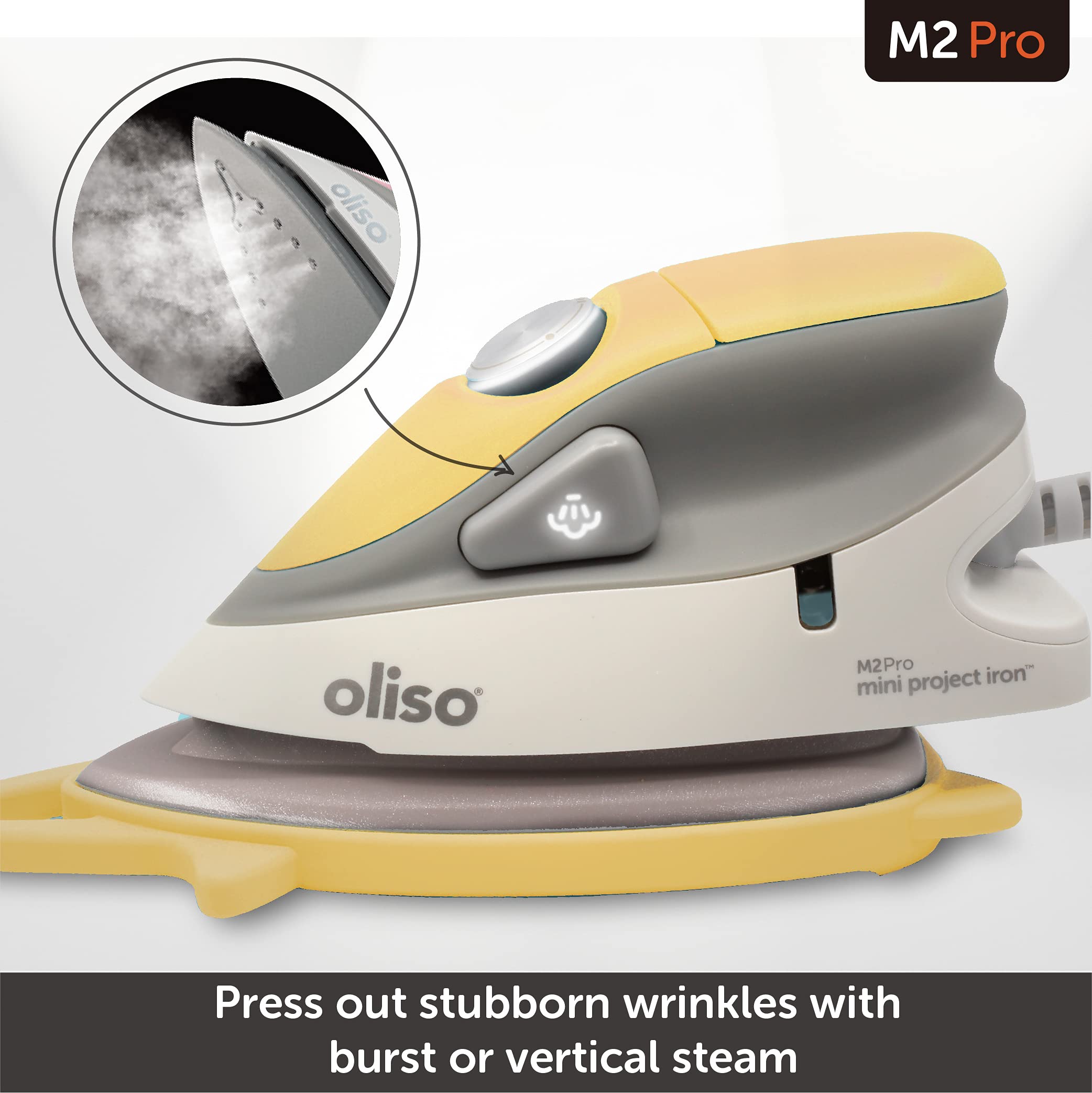 oliso M2Pro steam burst action for quick wrinkle removal
