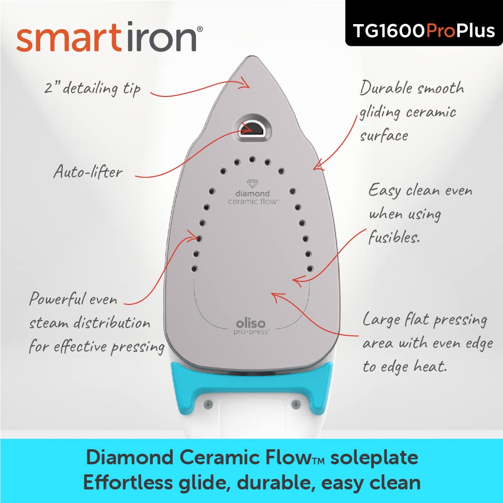 Oliso TG1600 ProPlus 1800W steam system delivers powerful wrinkle removal quickly.