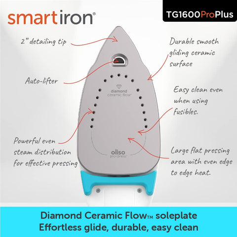 Oliso TG1600 ProPlus 1800W steam system delivers powerful wrinkle removal quickly.