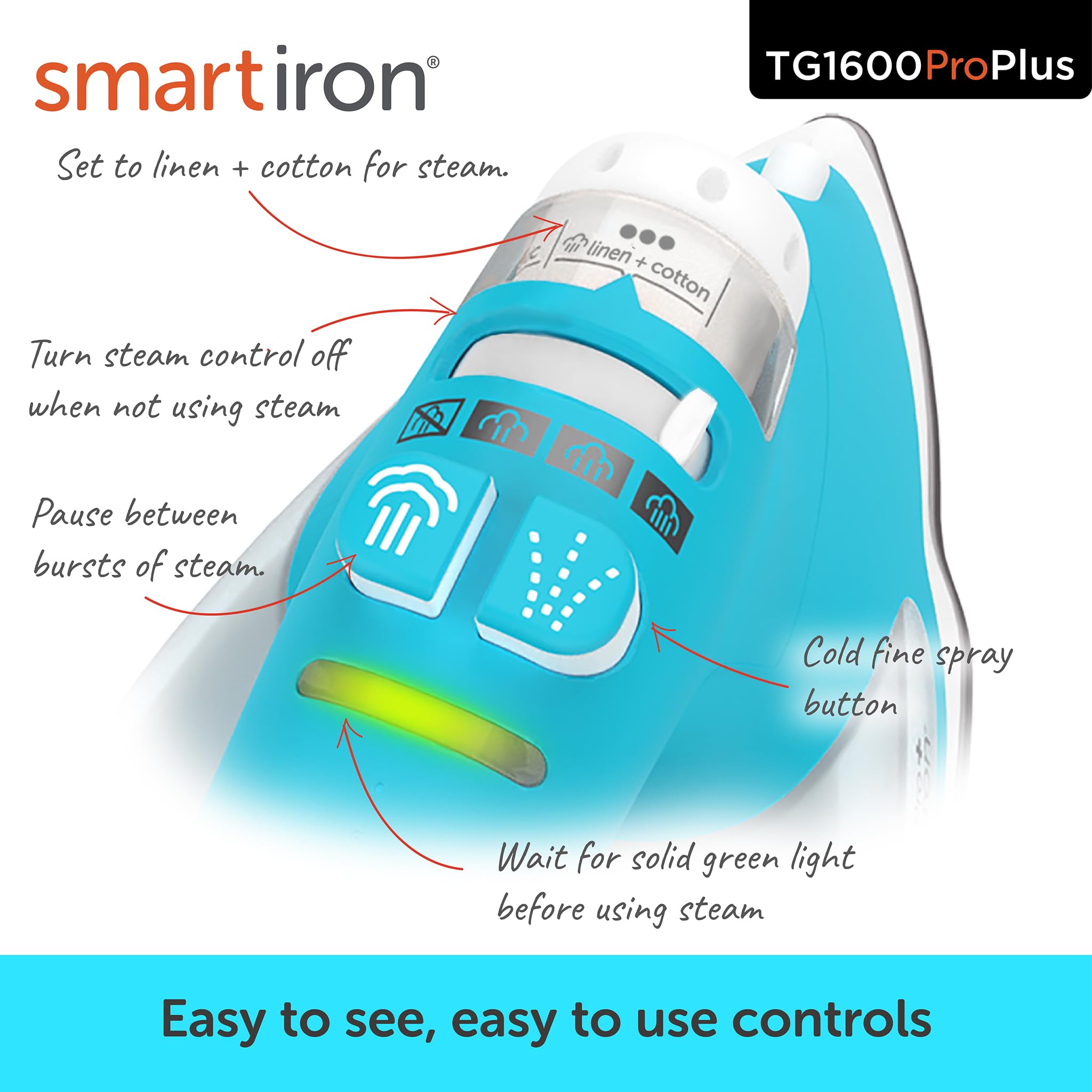 Oliso TG1600 ProPlus 12-foot swivel cord offers flexible movement during ironing.