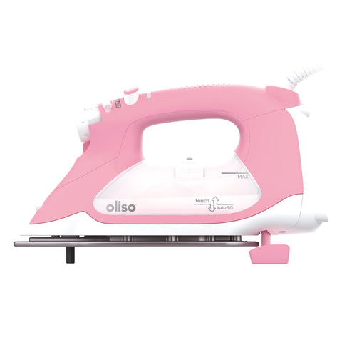 oliso TG1600 ProPlus auto-lift iron seen from the handle, easing wrist strain