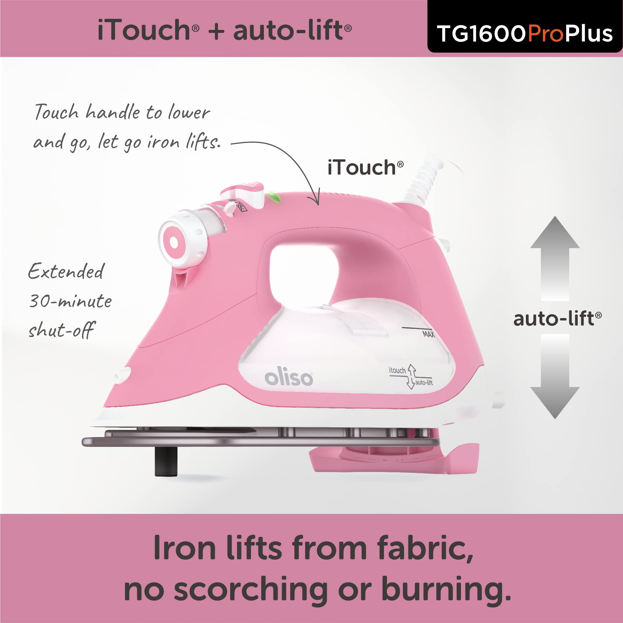 oliso TG1600 ProPlus Diamond Ceramic-Flow soleplate gliding smoothly over fabric
