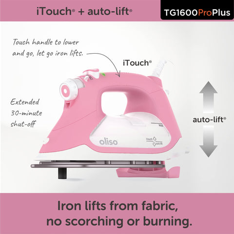 oliso TG1600 ProPlus Diamond Ceramic-Flow soleplate gliding smoothly over fabric