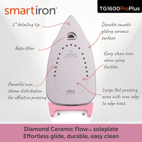 oliso TG1600 ProPlus iron gliding effortlessly across materials