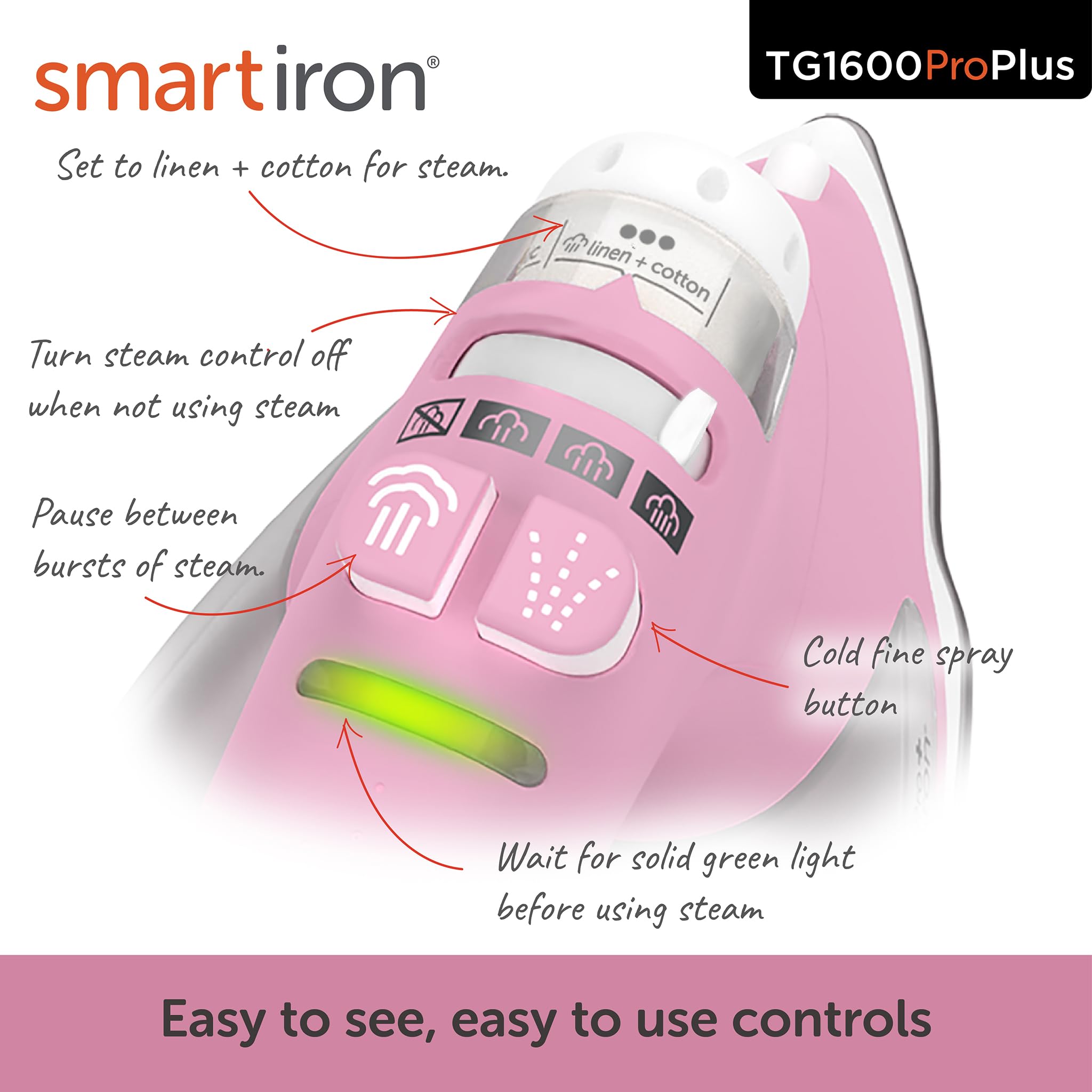 oliso TG1600 ProPlus precision detailer tip reaching pleats and seams