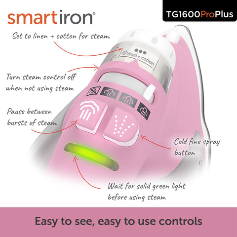 oliso TG1600 ProPlus precision detailer tip reaching pleats and seams