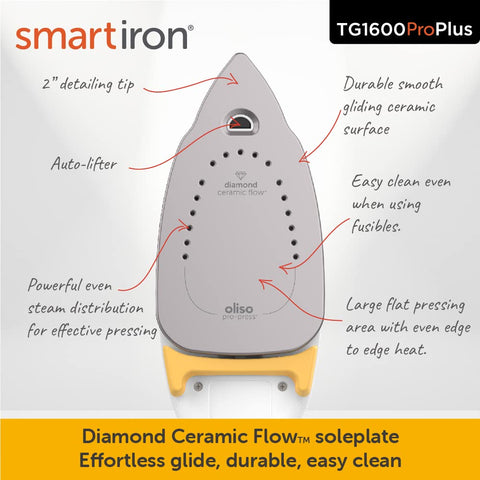 Diamond Ceramic-Flow soleplate on Oliso TG1600 ProPlus gliding smoothly.