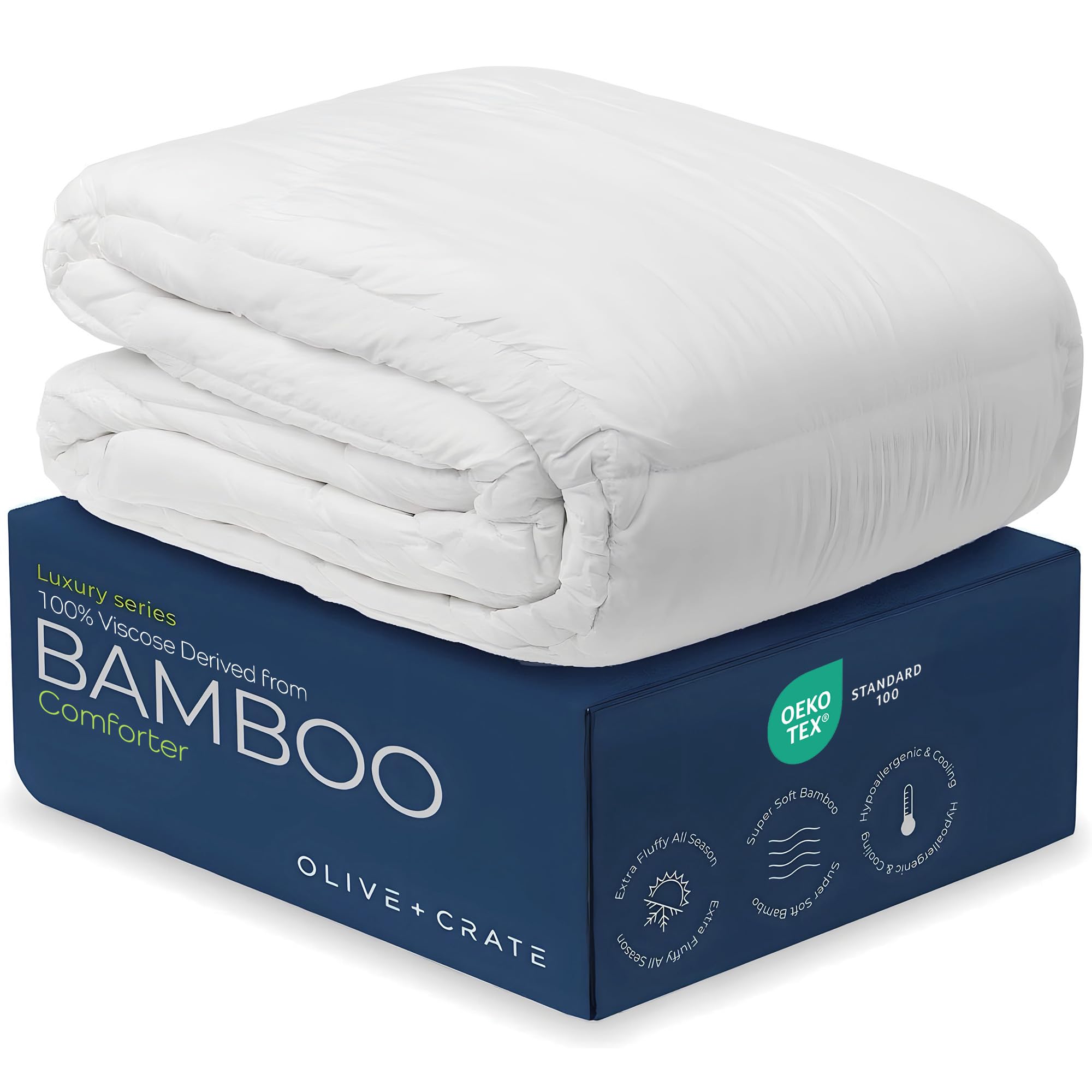 Olive + Crate California King Comforter outer shell texture shows breathable bamboo viscose for cool nights