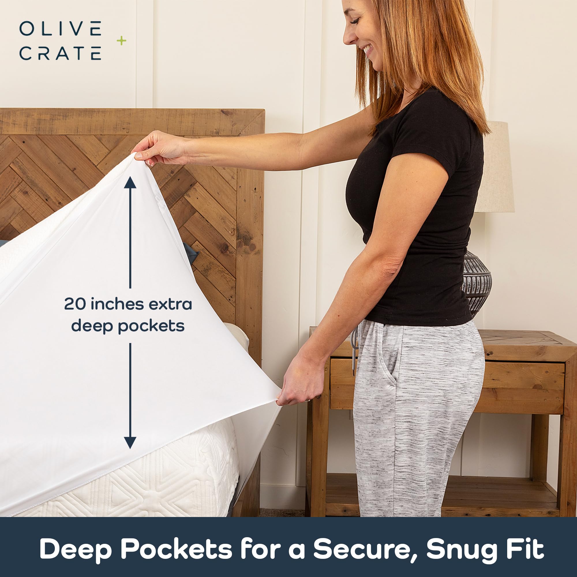 Olive + Crate hypoallergenic barrier helps reduce allergens for healthier sleep.