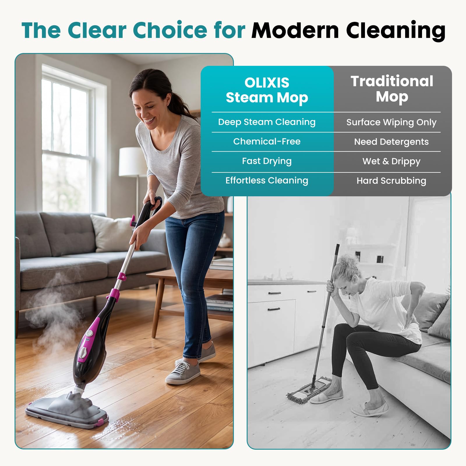 OLIXIS 10-in-1 steam mop with versatile attachments for thorough cleaning.