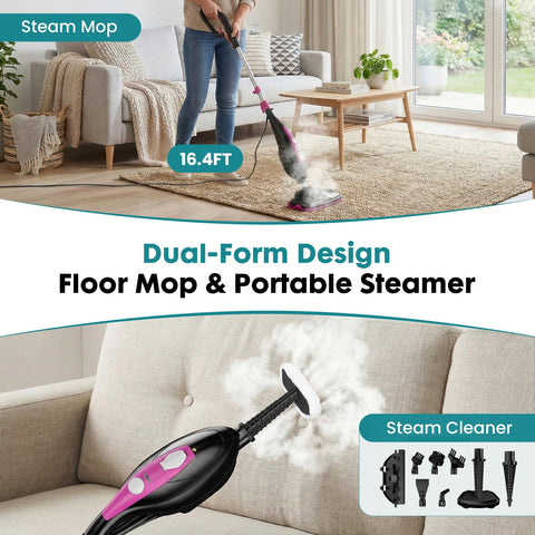 OLIXIS 10-in-1 steam mop handheld mode ready for spot cleaning.