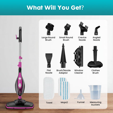 OLIXIS 10-in-1 steam mop in action delivering steam across the floor.