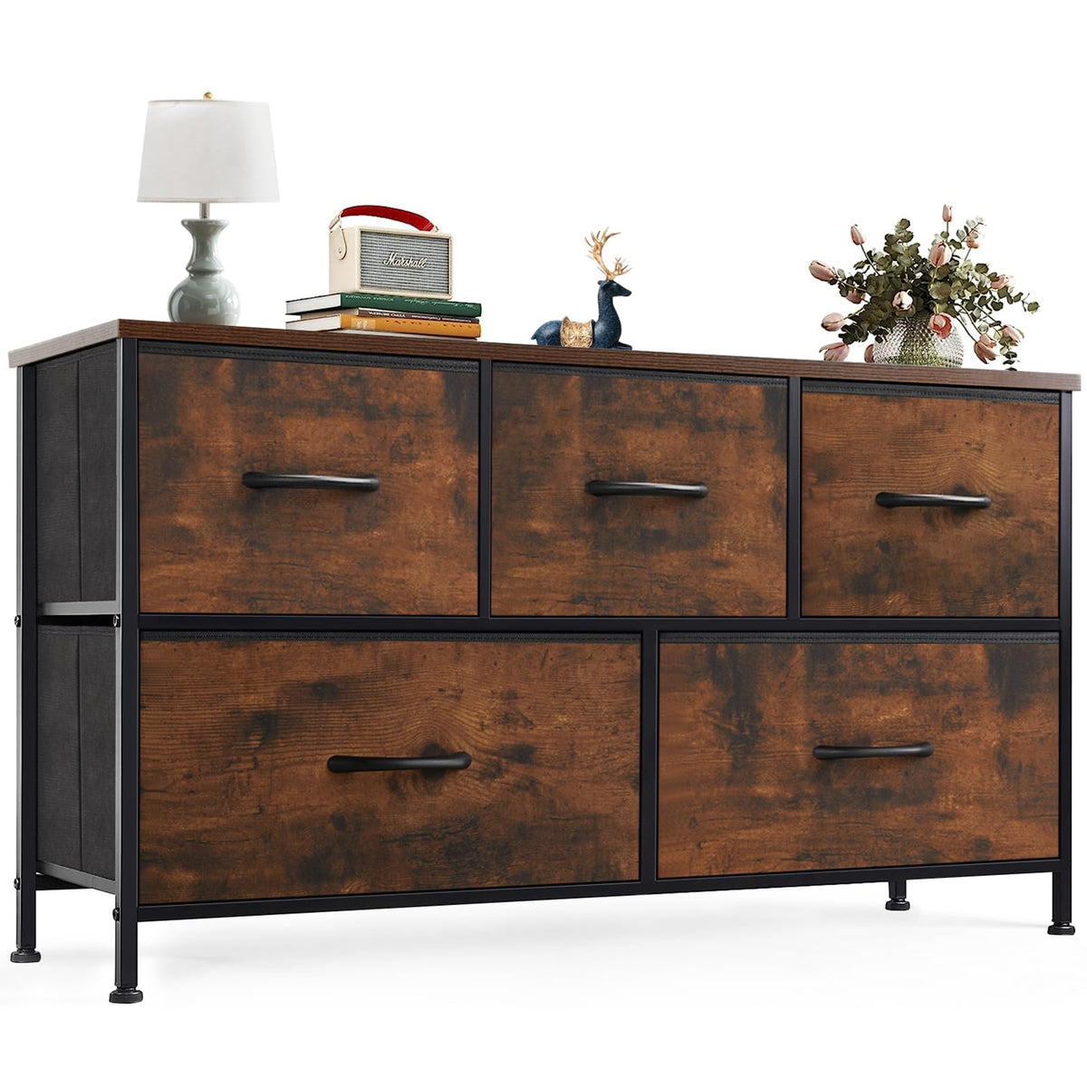 OLIXIS 5-Drawer Dresser with wood top for versatile storage.