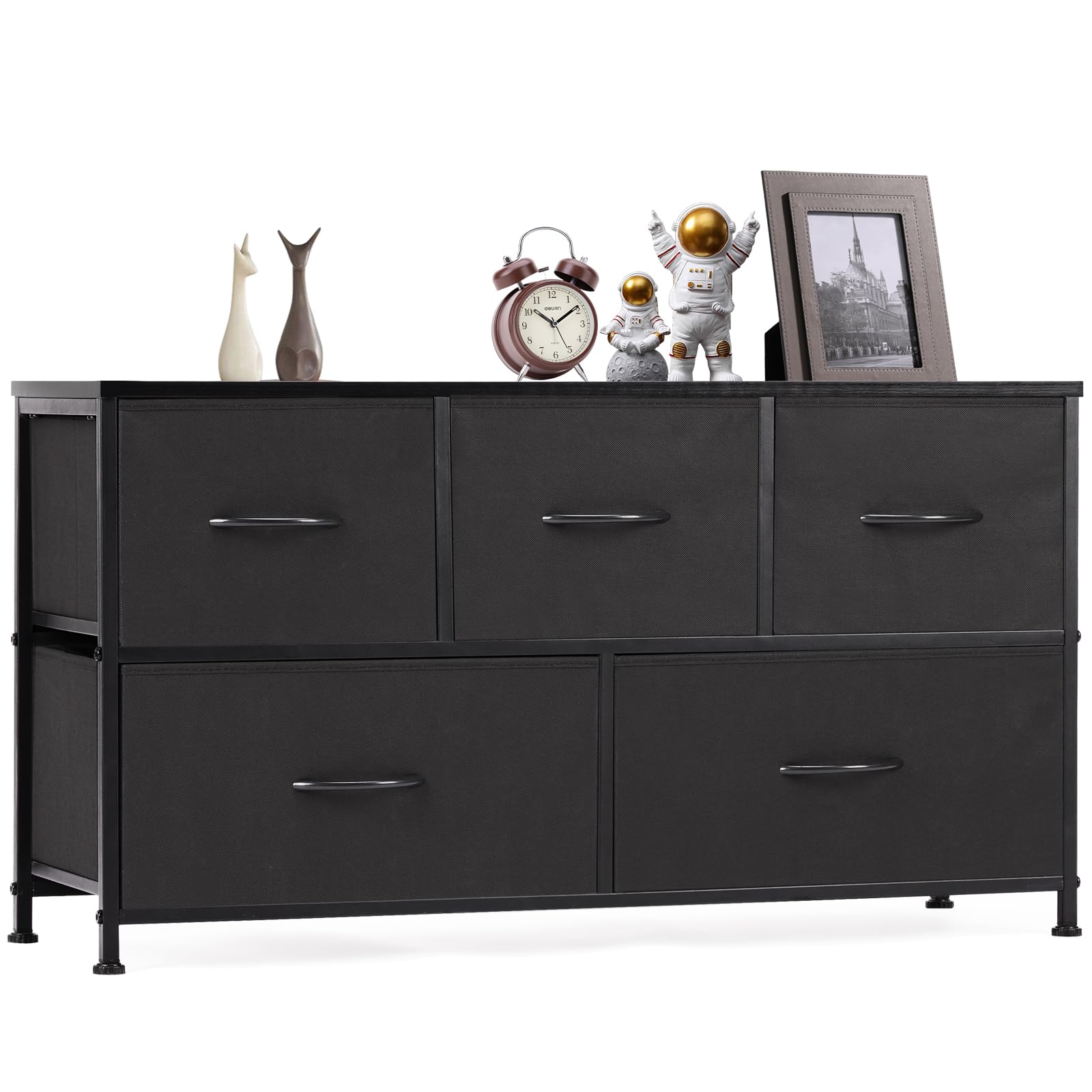 OLIXIS 5-drawer dresser with wood top keeps clothing organized and within reach.